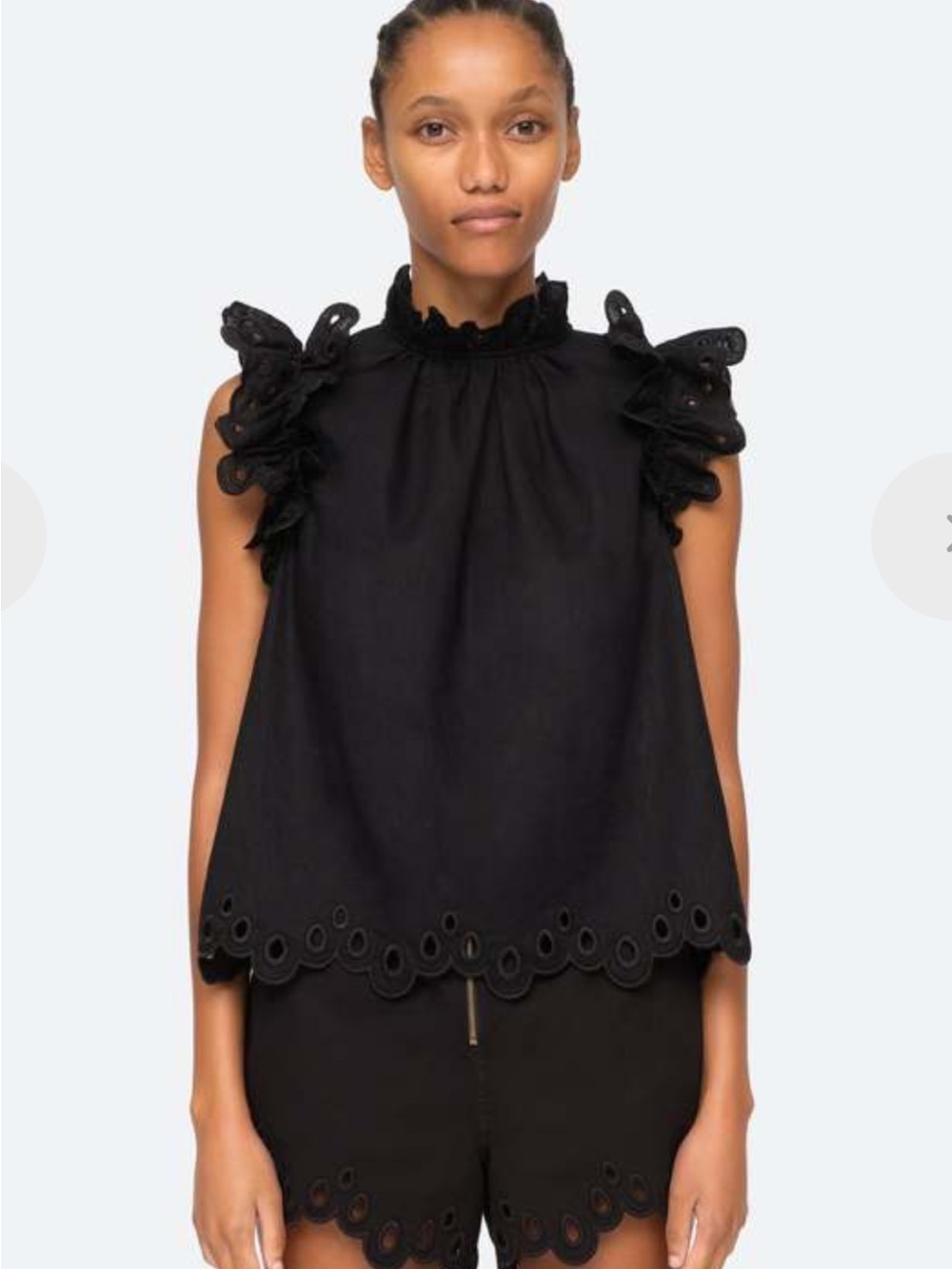 Sea Black Eyelet Ruffle Sleeve Top